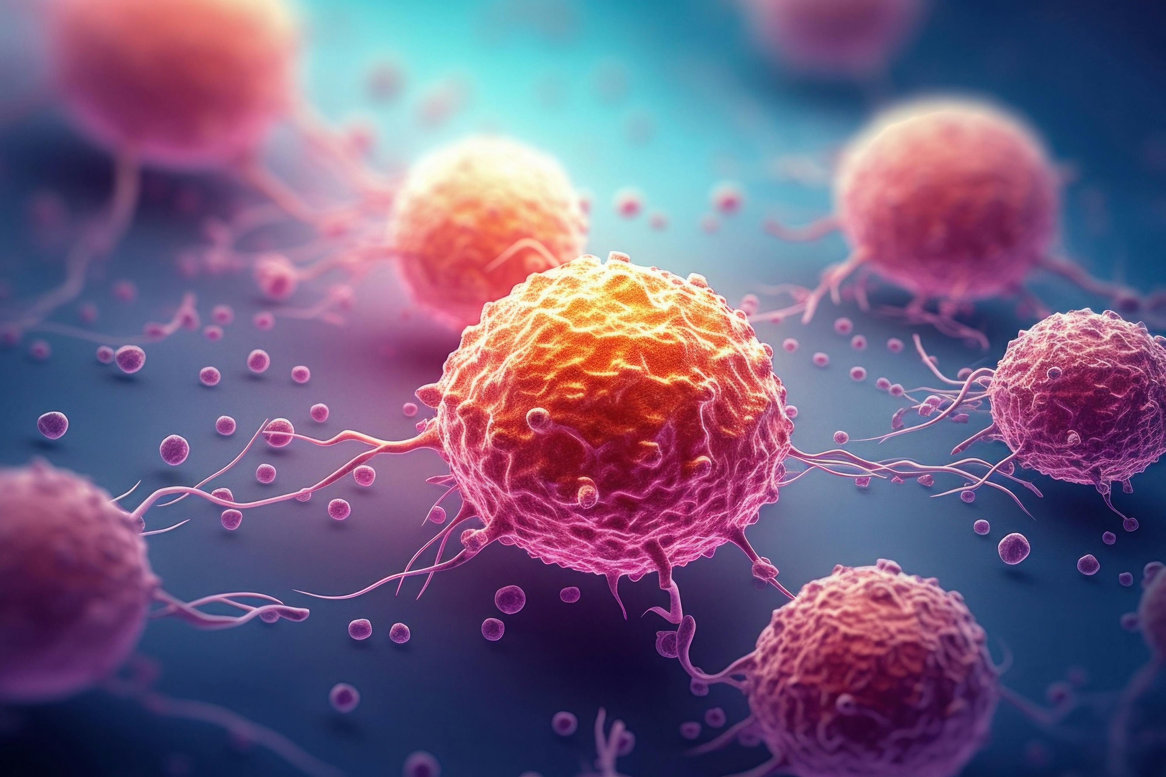Cancer cells on scientific background, Generative AI: © tonstock - stock.adobe.com