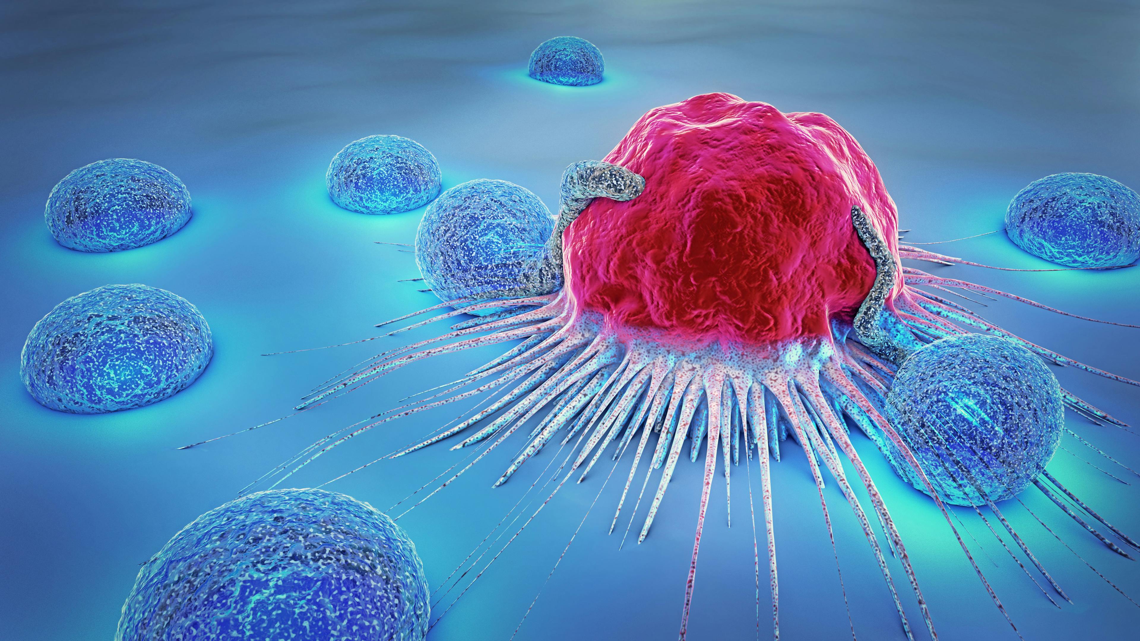  3d illustration of a cancer cell and lymphocytes | Image Credit: © Christoph Burgstedt - www.stock.adobe.com