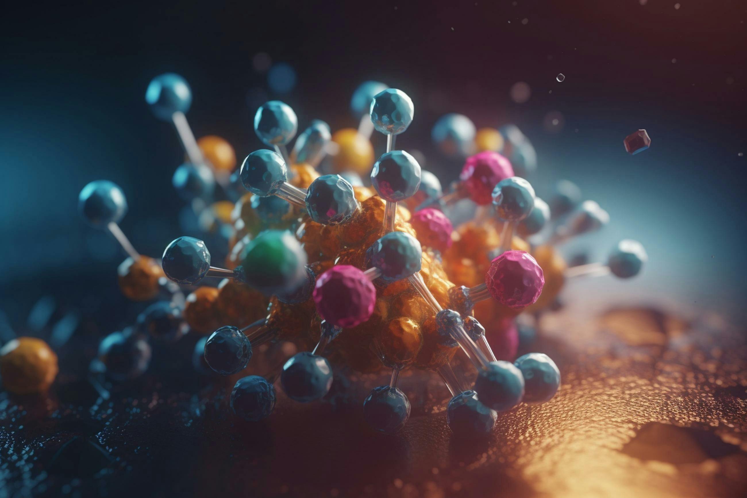 3D rendering of momelotinib drug molecule. Generative AI | Image Credit: © Circe - www.stock.adobe.com