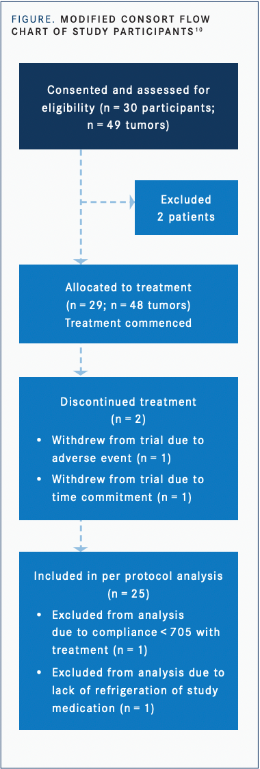 0 In the study, 27 patients with 45 tumors were included in the intentionto-treat analysis 