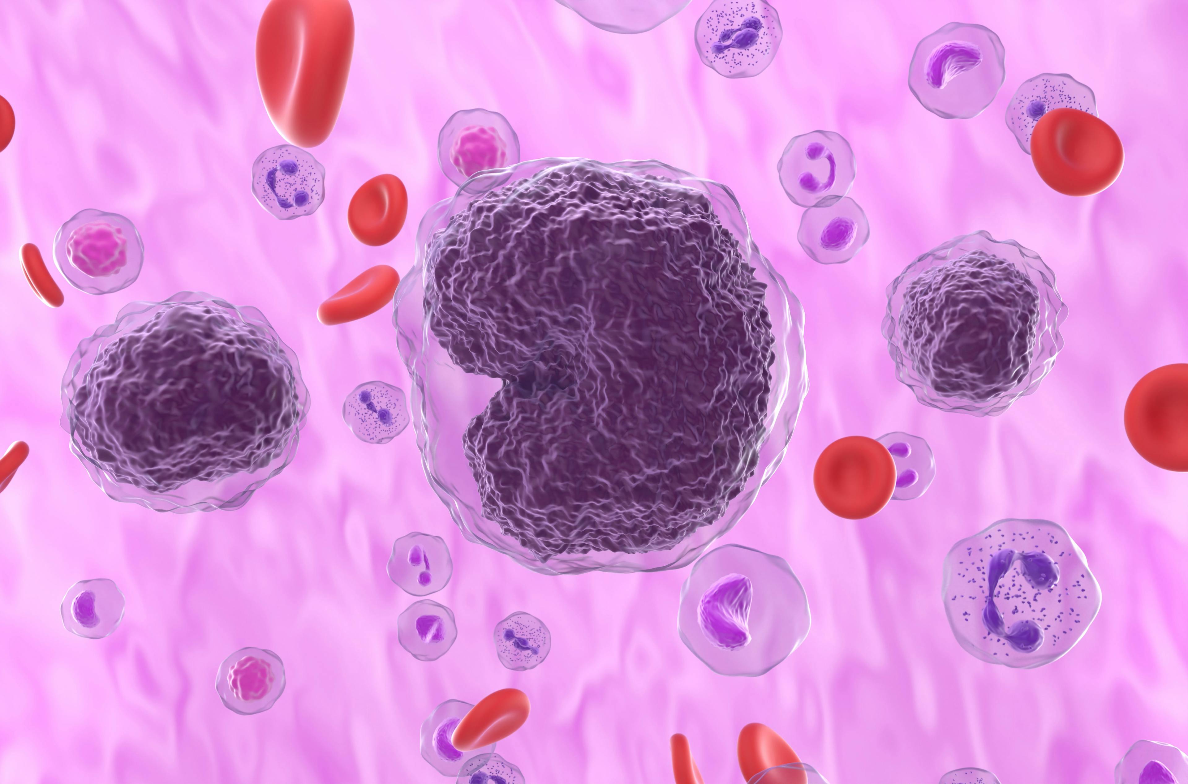 Non-hodgkin lymphoma (NHL) cells in the blood flow - closeup view 3d illustration | Image Credit: © LASZLO - www.stock.adobe.com