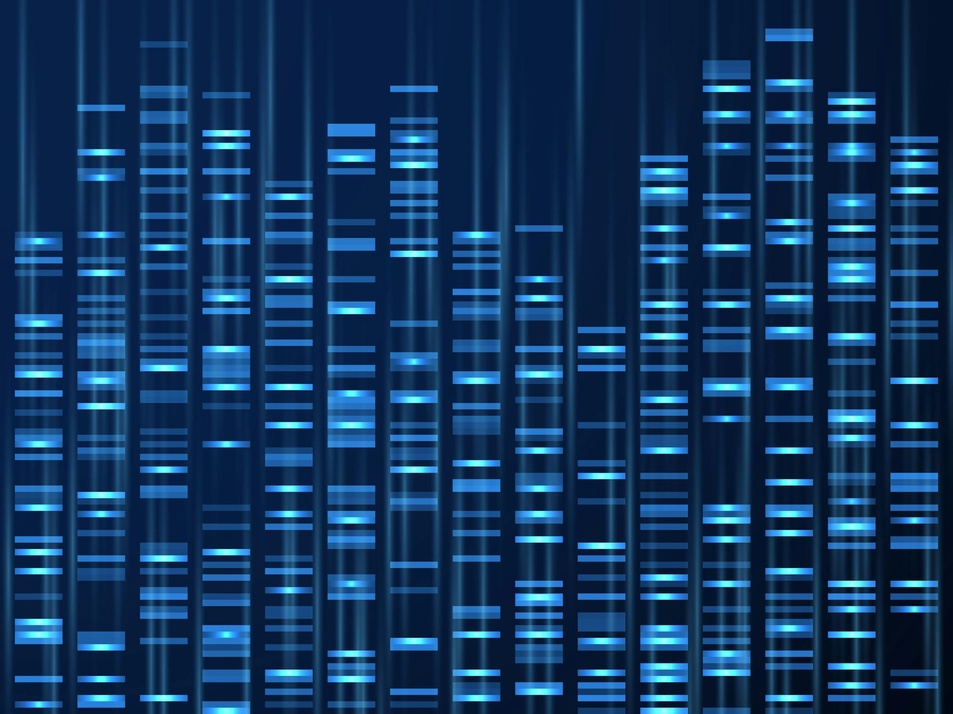 [Genomic data visualization. Dna genome sequence, medical genetic map. Genealogy barcode vector background. Illustration of visualization dna, genetic and genealogical texture] | [Image Credit ©  [MicroOne ] - [Adobe Stock]