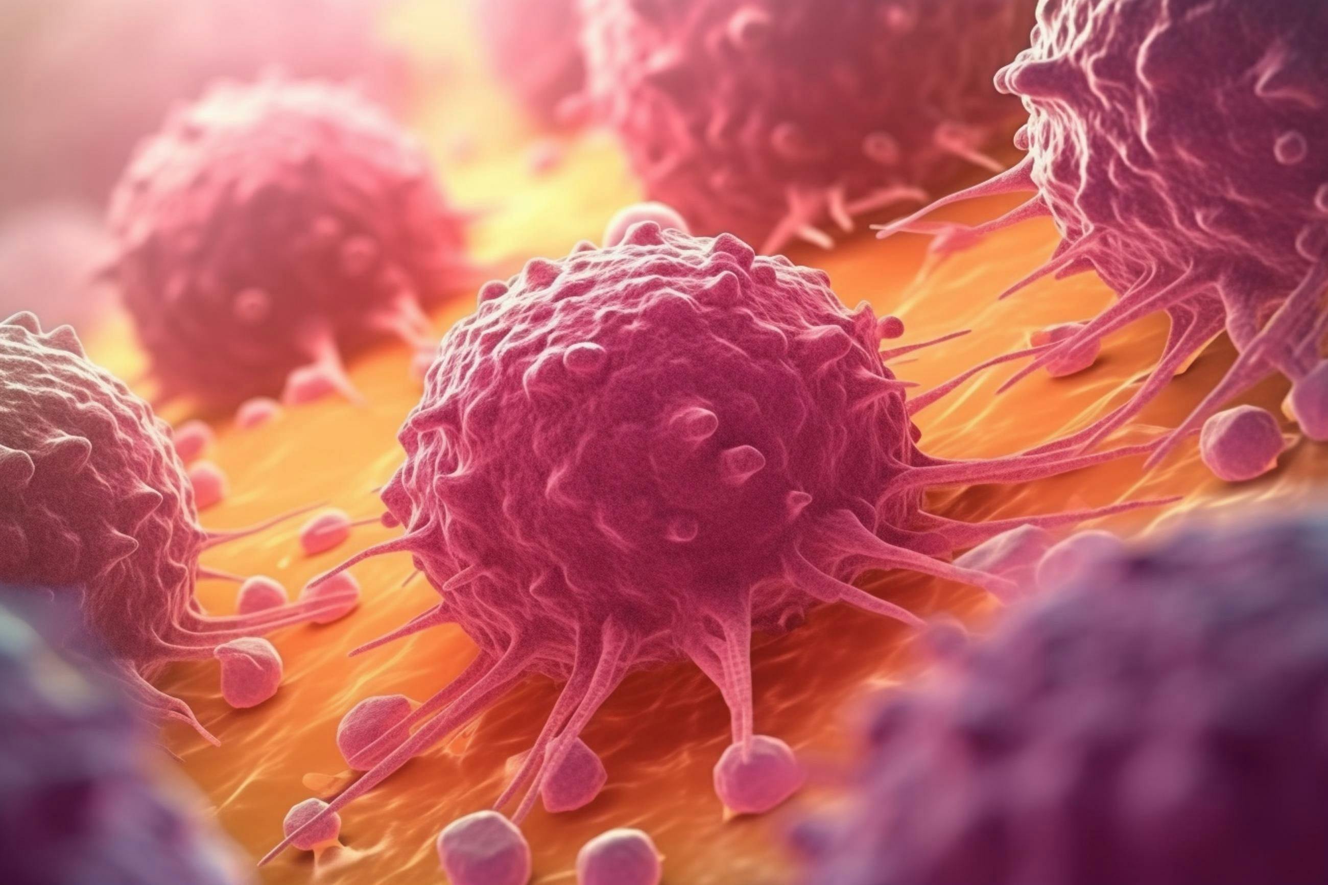 Cancer Cells dividing, tumor growth, T-Cells immunotherapy, oncology concept, cancer treatment, personalized therapy 3d rendering. Generative AI | Image Credit: © Alexander - www.stock.adobe.com
